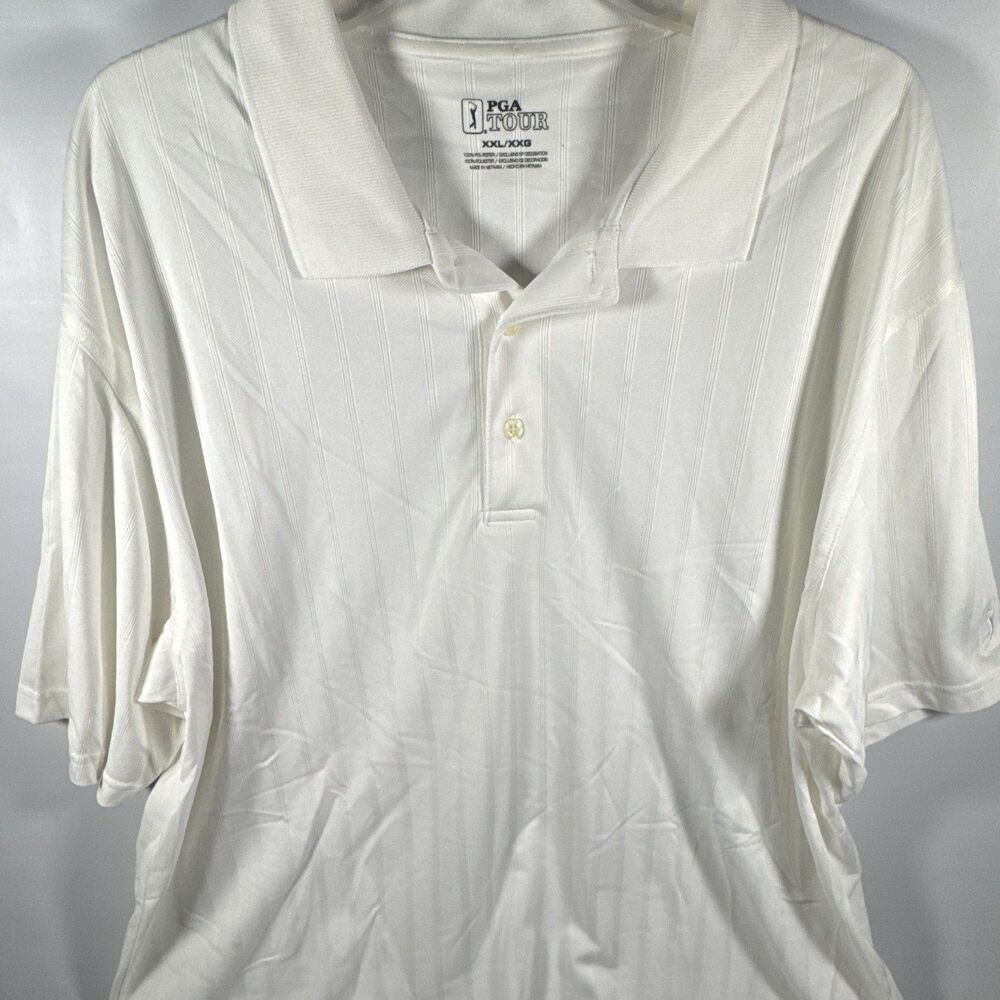 PGA TOUR Men's White Short Sleeve Collared Polo Shirt XXL Breathable